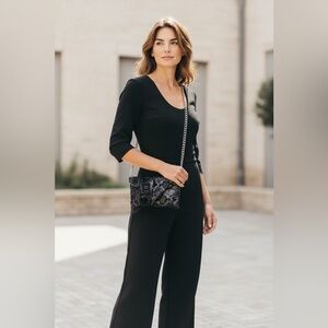 JJ Winters Envelope Crossbody Black Snakeskin Chain Bag